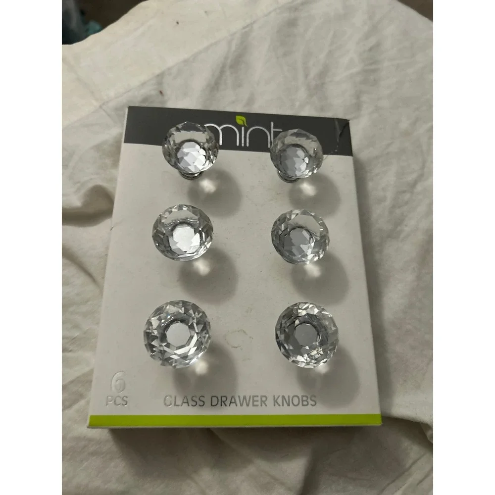 Mint Crystal Glass Knobs Drawer Pulls 6-Pc Clear Kitchen Cabinets